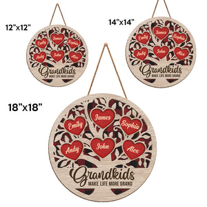Grandkids Make My Heart Smile - Family Personalized Custom Shaped Home Decor Wood Sign - House Warming Gift, Christmas Gift For Grandma, Grandpa