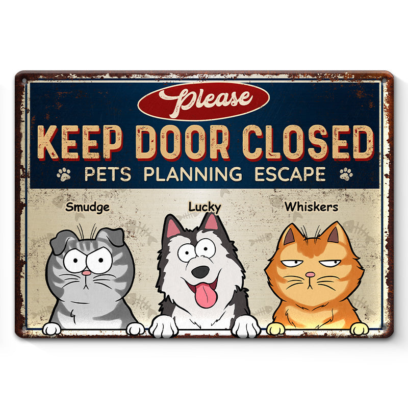 Animaux de compagnie en évasion - Plaque en métal personnalisée pour chien et chat - Cadeau pour propriétaires et amoureux des animaux