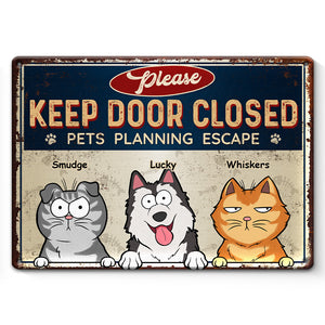 Animaux de compagnie en évasion - Plaque en métal personnalisée pour chien et chat - Cadeau pour propriétaires et amoureux des animaux