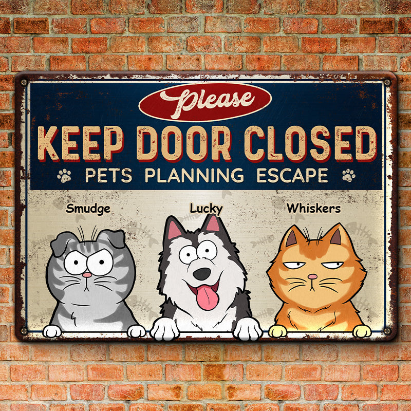 Animaux de compagnie en évasion - Plaque en métal personnalisée pour chien et chat - Cadeau pour propriétaires et amoureux des animaux