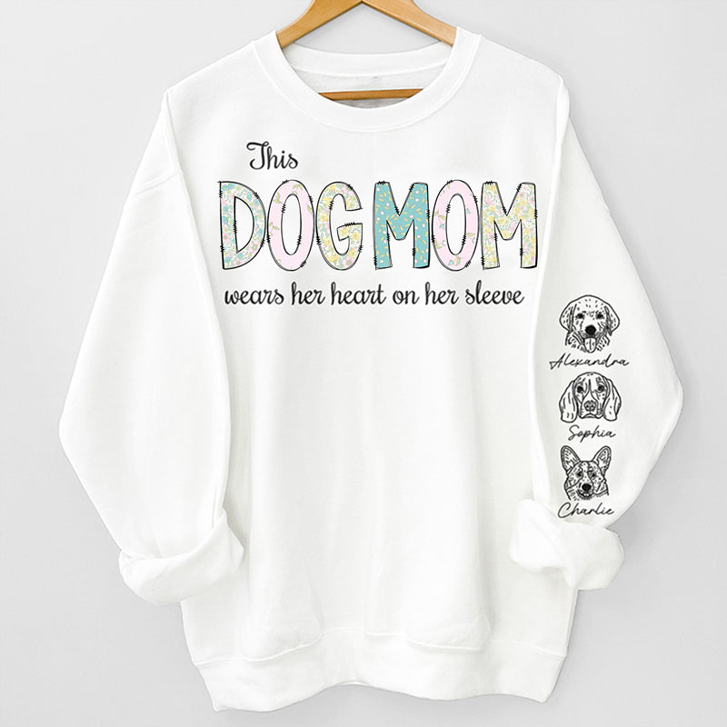 Her Heart On Her Sleeve - Dog Personalized Custom Unisex Sweatshirt With Design On Sleeve - Christmas Gift For Pet Owners, Pet Lovers