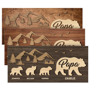 Follow Papa Bear - Family Personalized Custom Rectangle Shaped Home Decor Wood Sign - House Warming Gift For Dad
