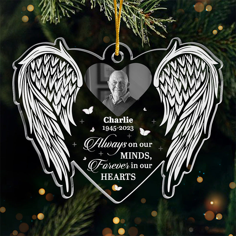 Photo personnalisée toujours présente dans nos esprits - Ornement commémoratif personnalisé - Forme personnalisée en acrylique - Cadeau de Noël, cadeau de condoléances pour les membres de la famille
