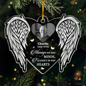 Photo personnalisée toujours présente dans nos esprits - Ornement commémoratif personnalisé - Forme personnalisée en acrylique - Cadeau de Noël, cadeau de condoléances pour les membres de la famille