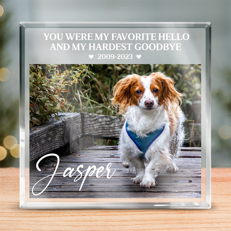 Photo personnalisée « Tu nous manques » - Plaque commémorative carrée en acrylique personnalisée - Cadeau de Noël, cadeau de condoléances pour les propriétaires d'animaux et les amoureux des animaux
