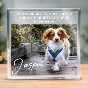 Photo personnalisée « Tu nous manques » - Plaque commémorative carrée en acrylique personnalisée - Cadeau de Noël, cadeau de condoléances pour les propriétaires d'animaux et les amoureux des animaux