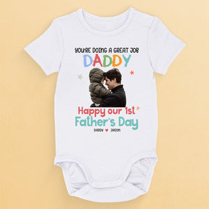 Photo personnalisée : Joyeuse fête des Pères ! - Body bébé personnalisé pour la famille - Cadeau de fête des Pères, cadeau de baby shower, cadeau pour le premier papa