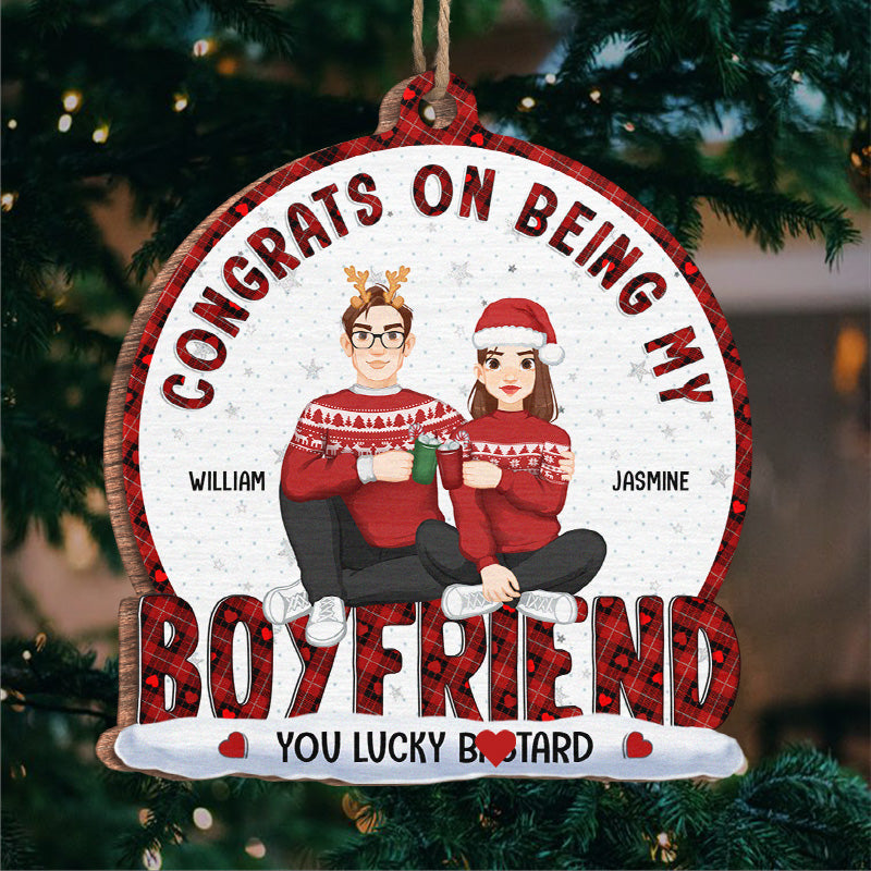 Félicitations pour être devenu mon petit ami - Ornement personnalisé pour couple - Forme en bois personnalisée - Cadeau de Noël pour mari et femme, anniversaire