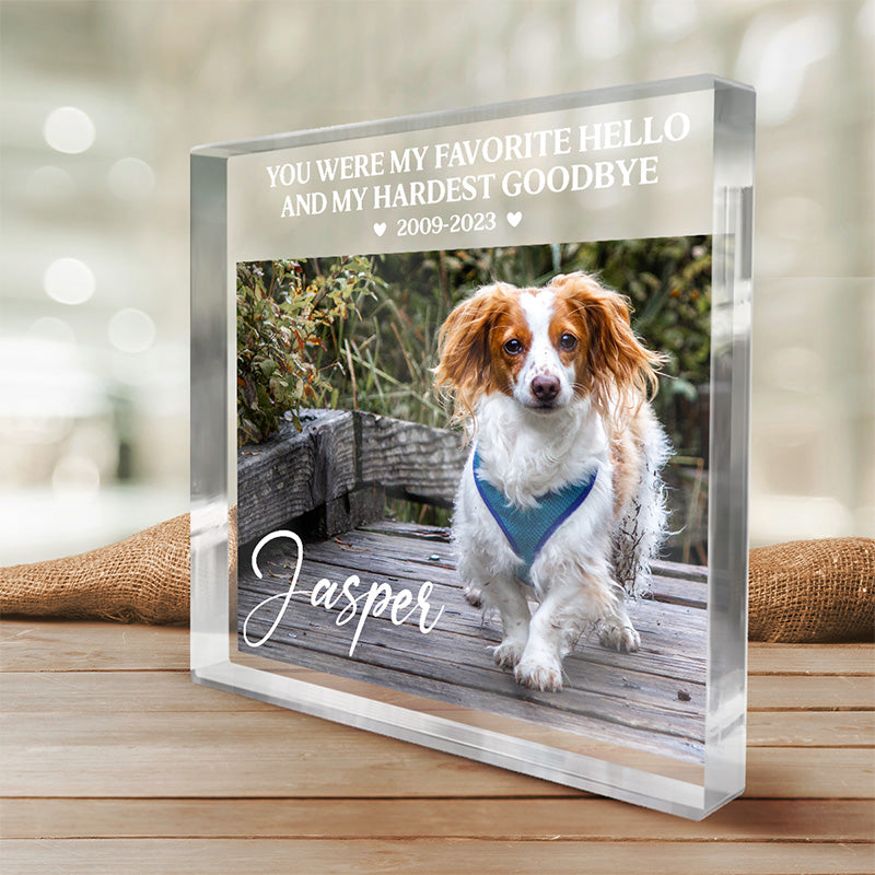 Photo personnalisée « Tu nous manques » - Plaque commémorative carrée en acrylique personnalisée - Cadeau de Noël, cadeau de condoléances pour les propriétaires d'animaux et les amoureux des animaux