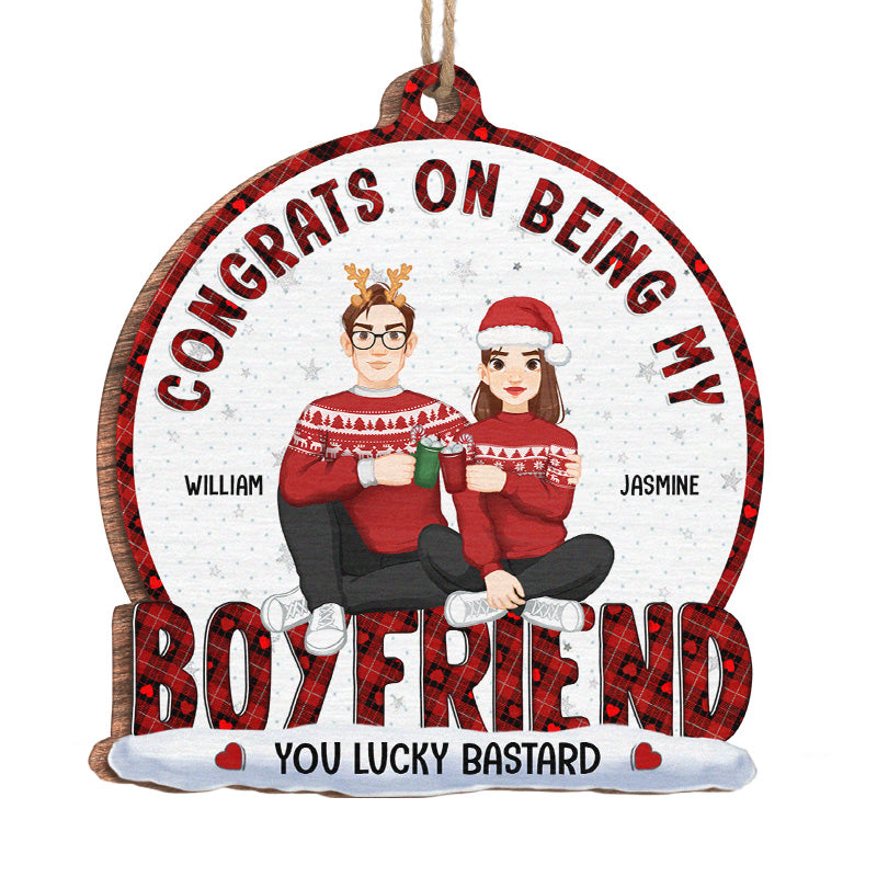 Félicitations pour être devenu mon petit ami - Ornement personnalisé pour couple - Forme en bois personnalisée - Cadeau de Noël pour mari et femme, anniversaire