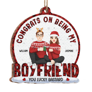 Félicitations pour être devenu mon petit ami - Ornement personnalisé pour couple - Forme en bois personnalisée - Cadeau de Noël pour mari et femme, anniversaire