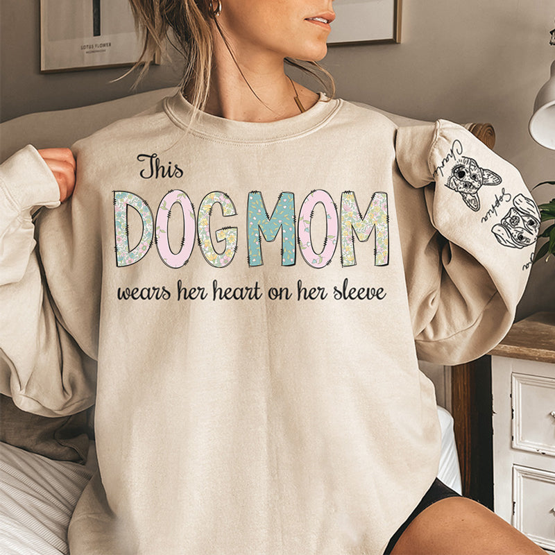 Her Heart On Her Sleeve - Dog Personalized Custom Unisex Sweatshirt With Design On Sleeve - Christmas Gift For Pet Owners, Pet Lovers