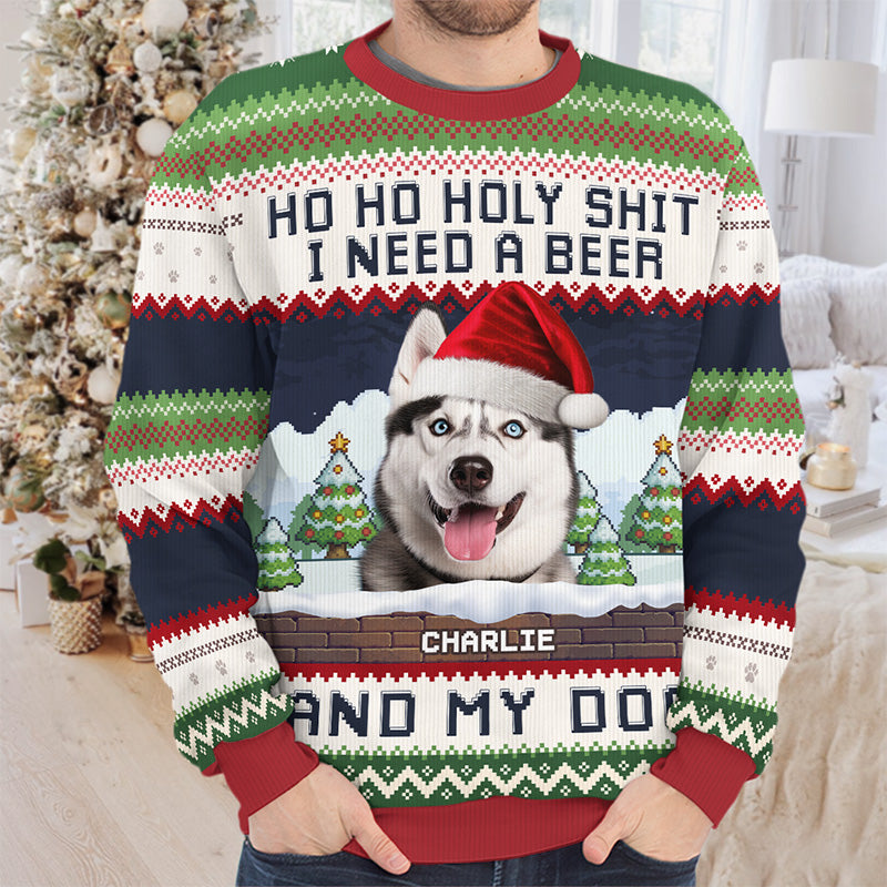 Sweat-shirt personnalisé avec photo « Pawsitively Joyful Howliday » pour chien - Pull en laine unisexe - Cadeau de Noël pour les propriétaires d'animaux, les amoureux des animaux et les membres de la famille