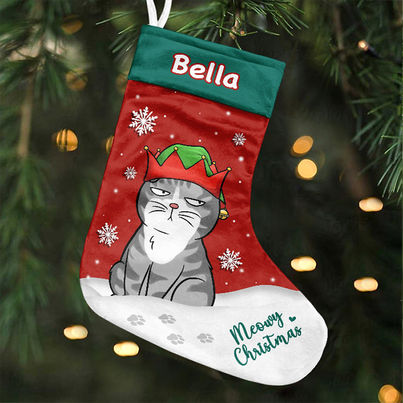 Miaou Noël - Chaussette de Noël personnalisée avec chat - Cadeau de Noël pour les propriétaires et les amoureux des animaux
