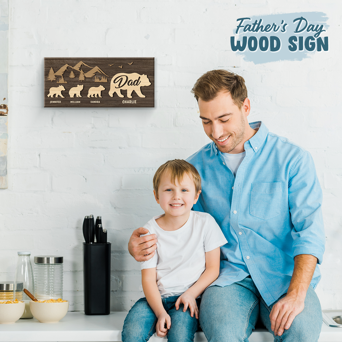 Follow Papa Bear - Family Personalized Custom Rectangle Shaped Home Decor Wood Sign - House Warming Gift For Dad