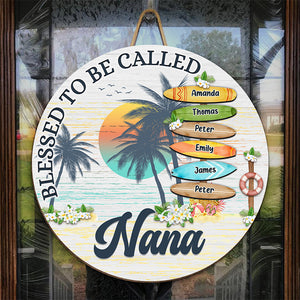 Blessed To Be Called Grandma - Family Personalized Custom Shaped Home Decor Wood Sign - Summer Vacation, House Warming Gift For Grandma