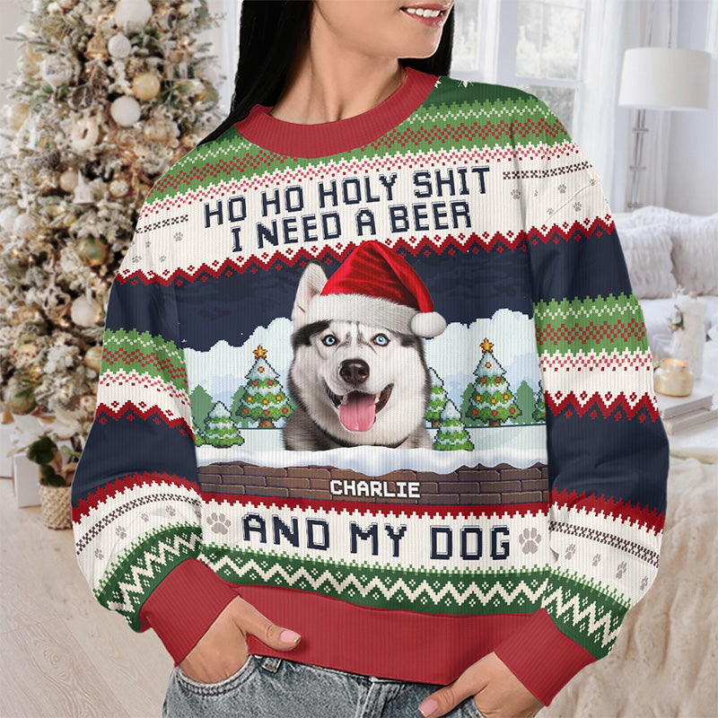 Sweat-shirt personnalisé avec photo « Pawsitively Joyful Howliday » pour chien - Pull en laine unisexe - Cadeau de Noël pour les propriétaires d'animaux, les amoureux des animaux et les membres de la famille