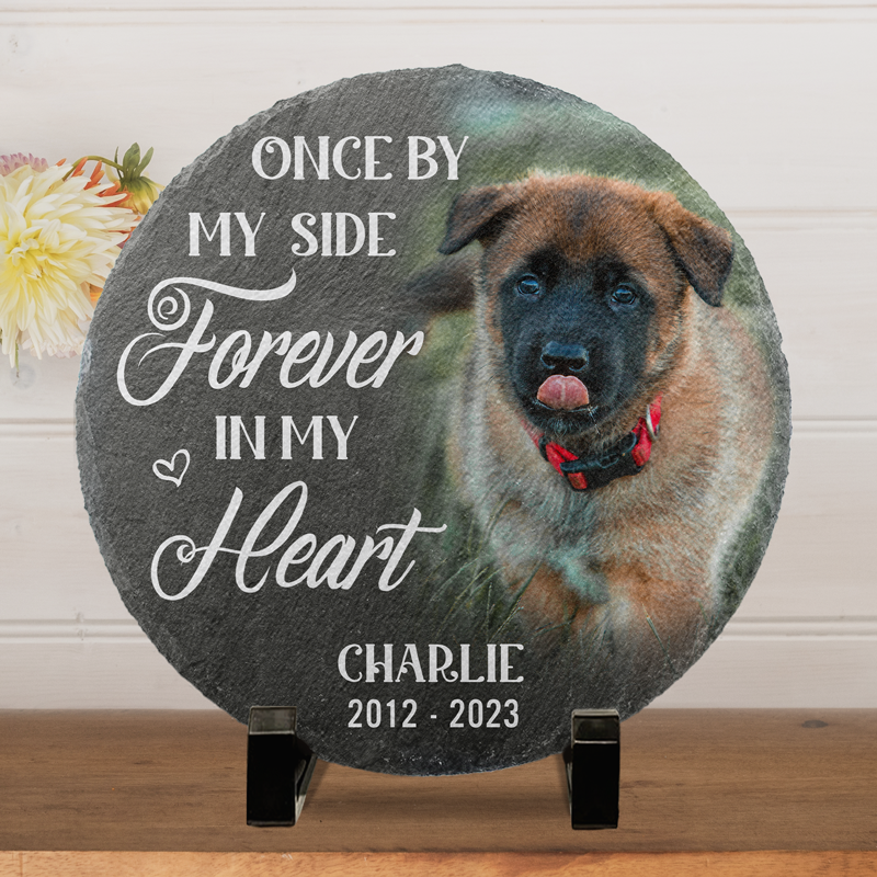 Photo personnalisée Une fois à mes côtés pour toujours dans mon cœur - Pierre commémorative personnalisée - Cadeau de condoléances pour les propriétaires d'animaux de compagnie et les amoureux des animaux