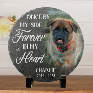 Photo personnalisée Une fois à mes côtés pour toujours dans mon cœur - Pierre commémorative personnalisée - Cadeau de condoléances pour les propriétaires d'animaux de compagnie et les amoureux des animaux