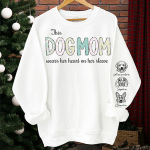 Her Heart On Her Sleeve - Dog Personalized Custom Unisex Sweatshirt With Design On Sleeve - Christmas Gift For Pet Owners, Pet Lovers
