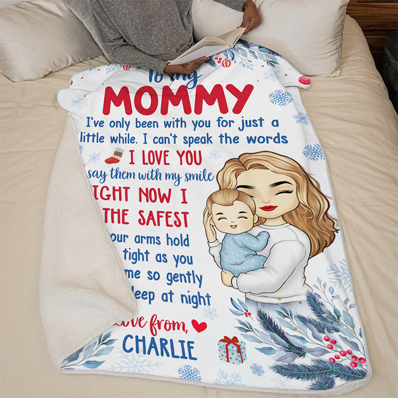 En sécurité dans vos bras - Couverture familiale personnalisée - Cadeau de naissance, cadeau de Noël pour la première maman