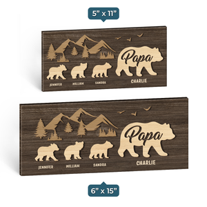 Follow Papa Bear - Family Personalized Custom Rectangle Shaped Home Decor Wood Sign - House Warming Gift For Dad