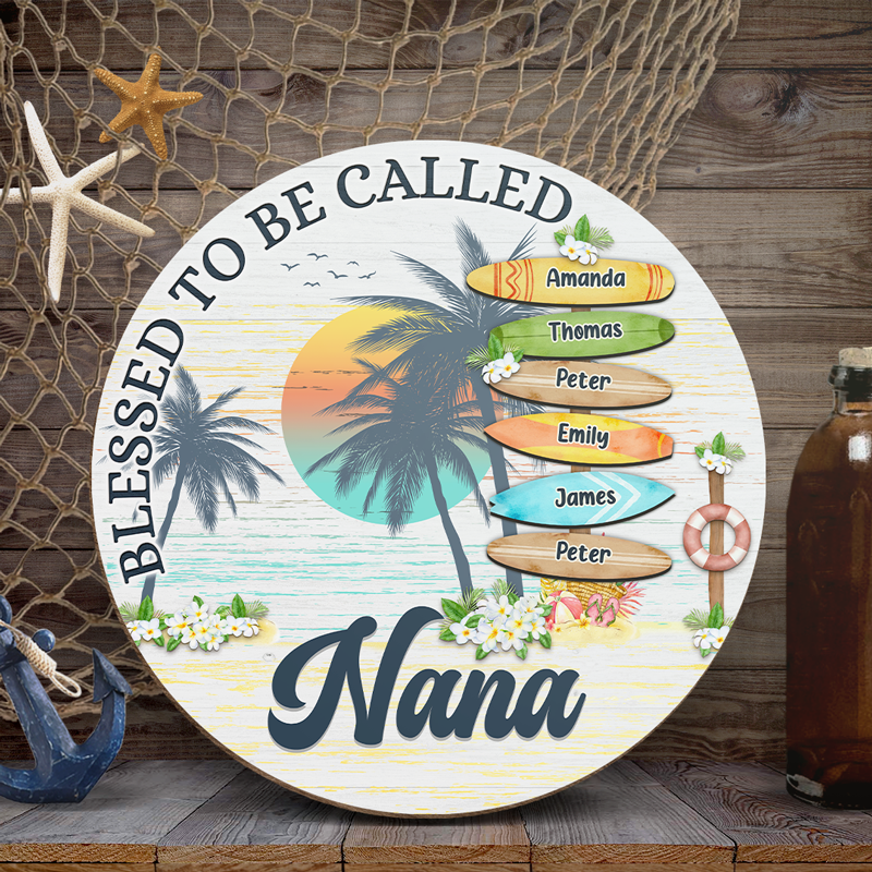 Blessed To Be Called Grandma - Family Personalized Custom Shaped Home Decor Wood Sign - Summer Vacation, House Warming Gift For Grandma