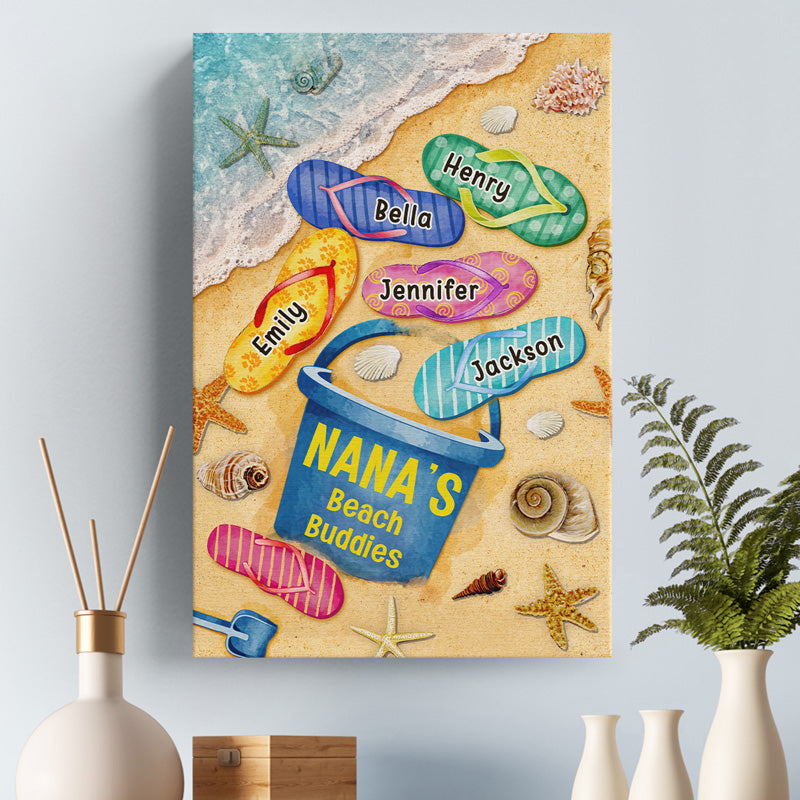 Beach Buddy - Toile verticale personnalisée pour la famille - Cadeau d'anniversaire pour grand-mère