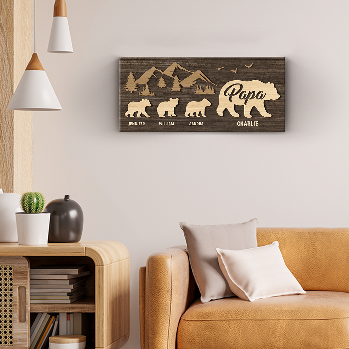 Follow Papa Bear - Family Personalized Custom Rectangle Shaped Home Decor Wood Sign - House Warming Gift For Dad