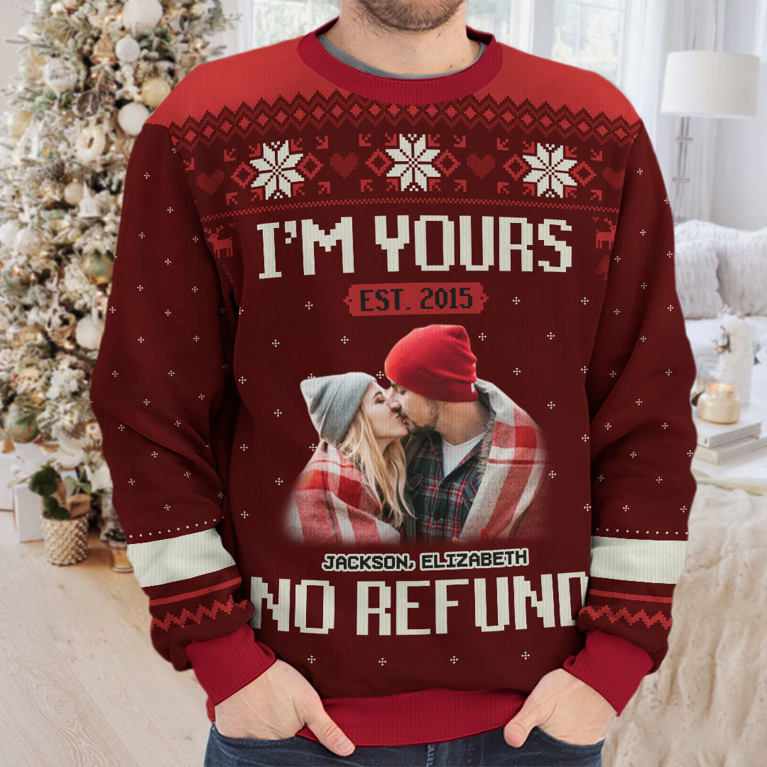 Sweat-shirt personnalisé avec photo « Je suis à toi pour toujours » pour couple, pull en laine unisexe, cadeau de Noël ou d'anniversaire.