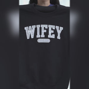 Custom Unisex Sweatshirt With Design On Sleeve - Personalized Anniversary Wedding Gifts For Husband And Wife, Him And Her - Wifey Est