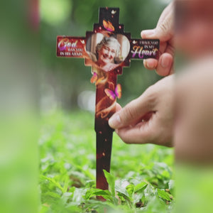Custom Photo In Our Hearts Always - Memorial Personalized Custom Stain Glass Style Acrylic Garden Stake - Sympathy Gift For Family Members