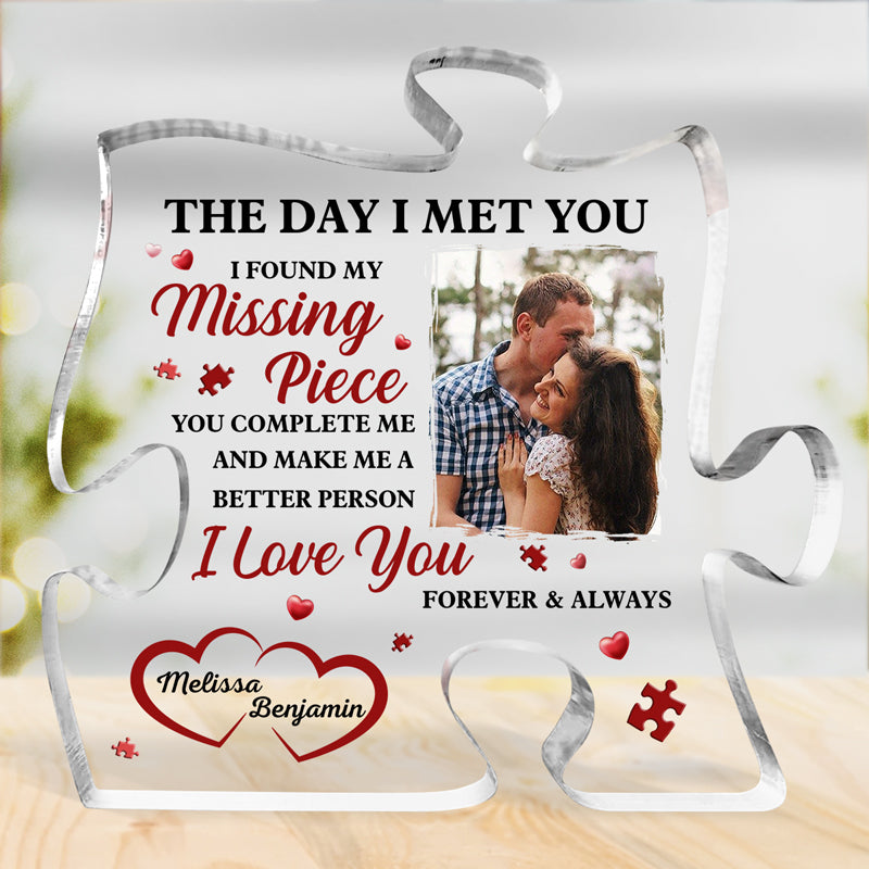 Photo personnalisée « J'ai trouvé ma pièce manquante » – Plaque acrylique personnalisée en forme de puzzle pour couple – Cadeau pour mari et femme, anniversaire