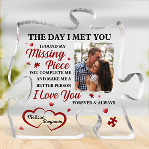 Photo personnalisée « J'ai trouvé ma pièce manquante » – Plaque acrylique personnalisée en forme de puzzle pour couple – Cadeau pour mari et femme, anniversaire