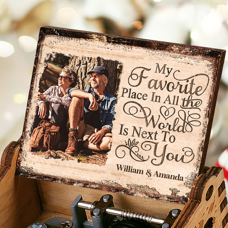 3.7" Custom Photo My Favorite Place Is Next To You - Couple Personalized Custom Music Box - Gift For Husband Wife, Anniversary