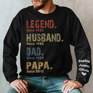 L'Homme Le Mythe La Légende Le Super-héros - Sweat-shirt unisexe personnalisé avec motif sur la manche - Cadeau de Noël pour papa