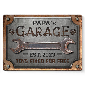 Le garage de mon papa - Plaque en métal personnalisée pour la décoration intérieure - Cadeau de fête des pères, de pendaison de crémaillère pour papa