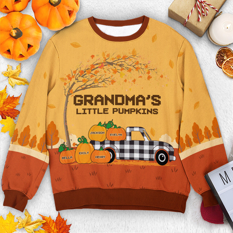 Grandma's Little Pumpkins - Family Personalized Custom Ugly Sweatshirt - Unisex Wool Jumper - Autumn Fall Gift For Grandma