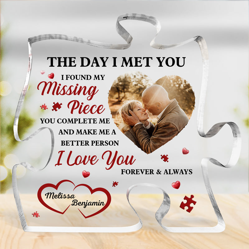 Photo personnalisée « J'ai trouvé ma pièce manquante » – Plaque acrylique personnalisée en forme de puzzle pour couple – Cadeau pour mari et femme, anniversaire