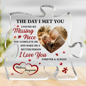 Photo personnalisée « J'ai trouvé ma pièce manquante » – Plaque acrylique personnalisée en forme de puzzle pour couple – Cadeau pour mari et femme, anniversaire