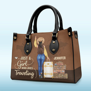 Juste une fille qui aime voyager - Sac à main en cuir personnalisé - Cadeau pour les amoureux du voyage