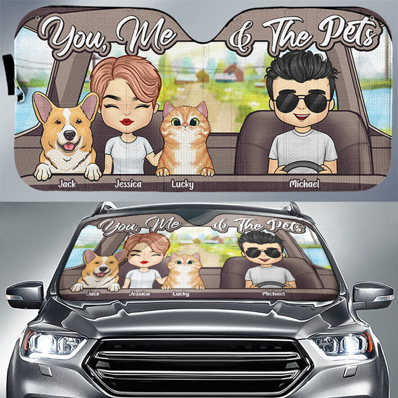 Toi, moi et nos chiens - Pare-soleil de voiture personnalisé - Cadeau pour couple, mari et femme