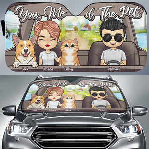 Toi, moi et nos chiens - Pare-soleil de voiture personnalisé - Cadeau pour couple, mari et femme