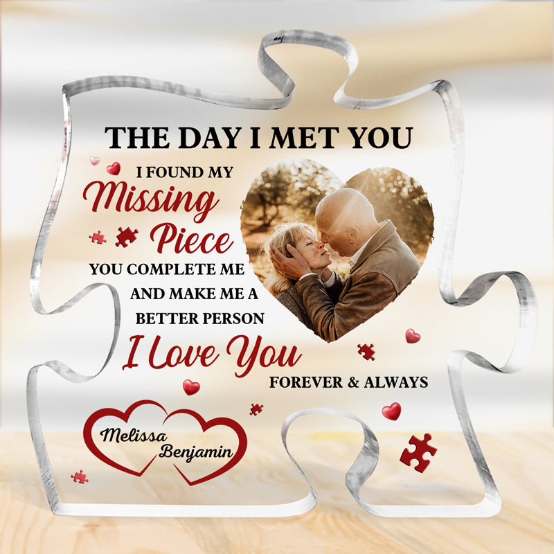 Photo personnalisée « J'ai trouvé ma pièce manquante » – Plaque acrylique personnalisée en forme de puzzle pour couple – Cadeau pour mari et femme, anniversaire