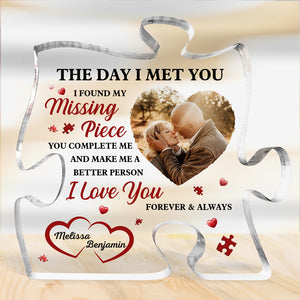Photo personnalisée « J'ai trouvé ma pièce manquante » – Plaque acrylique personnalisée en forme de puzzle pour couple – Cadeau pour mari et femme, anniversaire