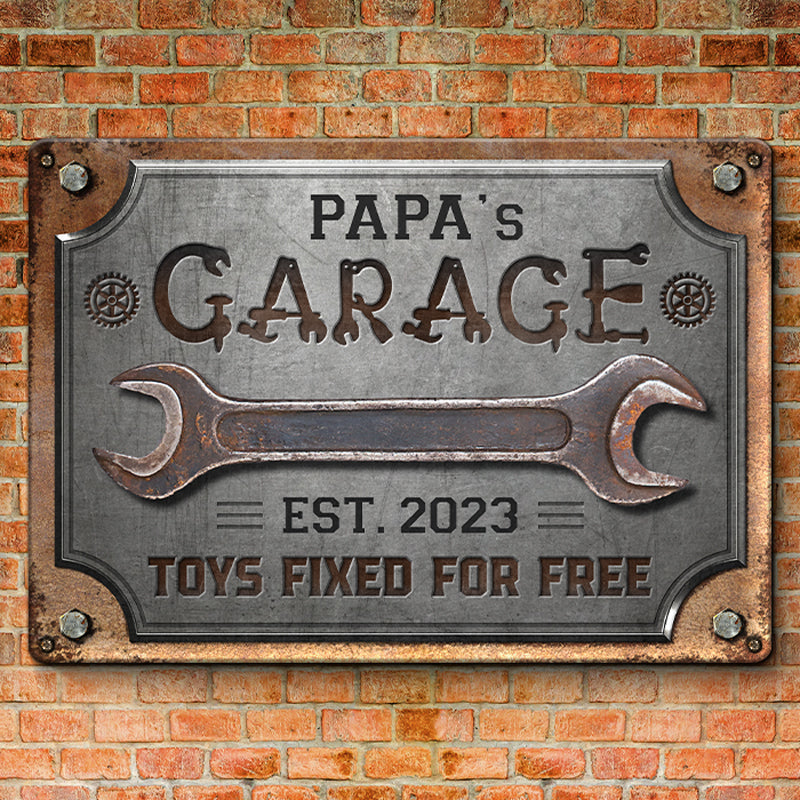 Le garage de mon papa - Plaque en métal personnalisée pour la décoration intérieure - Cadeau de fête des pères, de pendaison de crémaillère pour papa