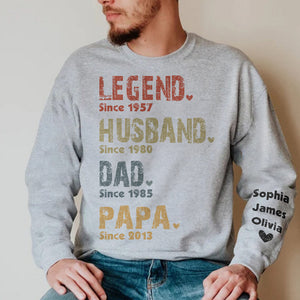 L'Homme Le Mythe La Légende Le Super-héros - Sweat-shirt unisexe personnalisé avec motif sur la manche - Cadeau de Noël pour papa