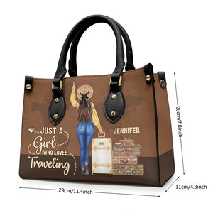 Juste une fille qui aime voyager - Sac à main en cuir personnalisé - Cadeau pour les amoureux du voyage