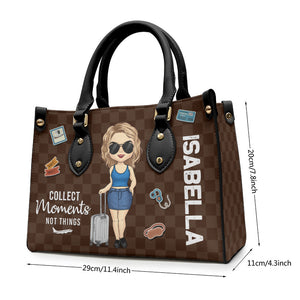 Collectionnez des moments, pas des objets - Sac à main en cuir personnalisé pour voyage - Cadeau pour les amoureux du voyage