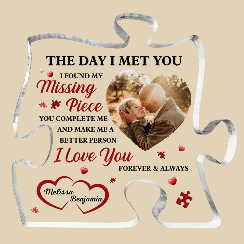 Photo personnalisée « J'ai trouvé ma pièce manquante » – Plaque acrylique personnalisée en forme de puzzle pour couple – Cadeau pour mari et femme, anniversaire